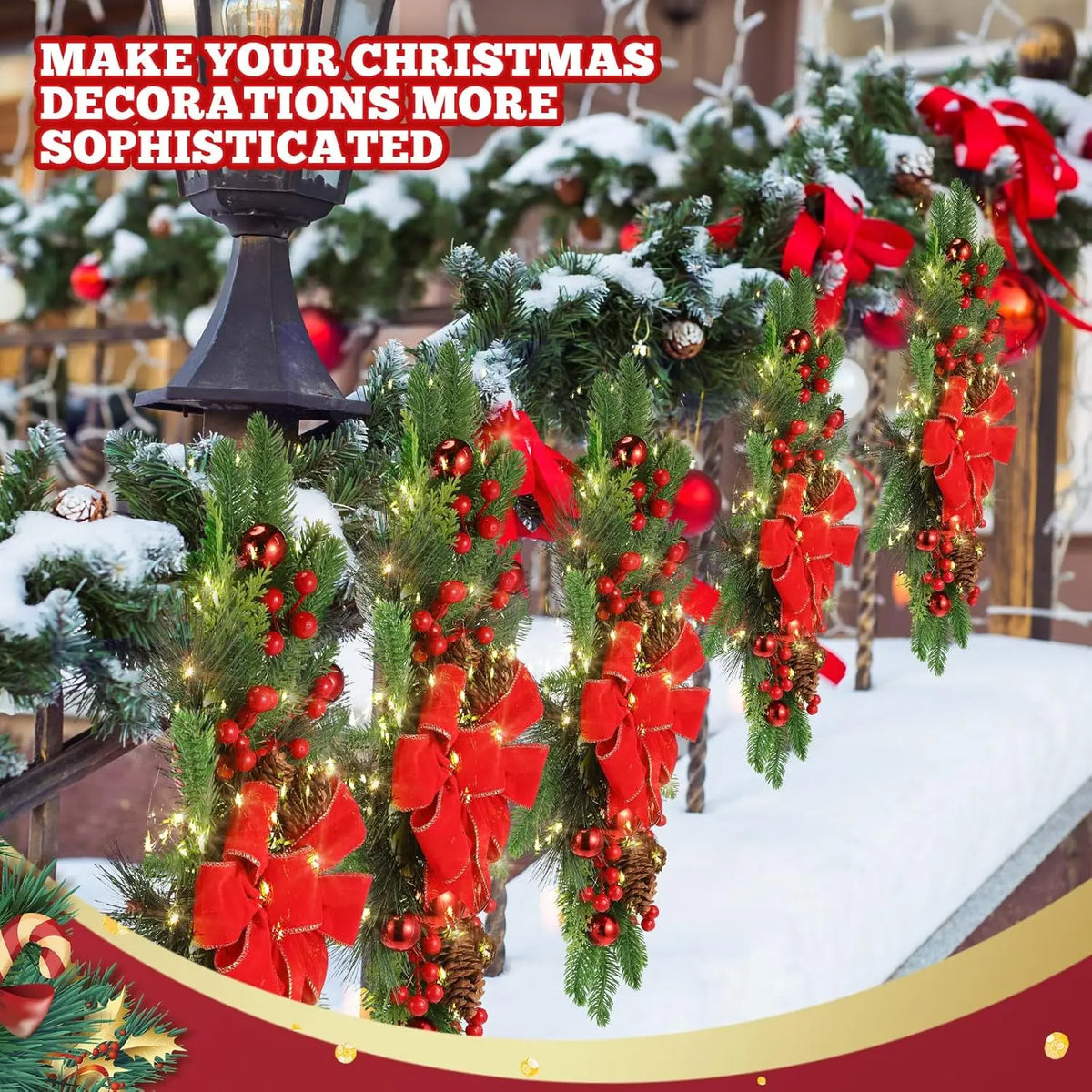 Prelit Christmas Stairway Swags for Door and Outdoor Holiday Decor