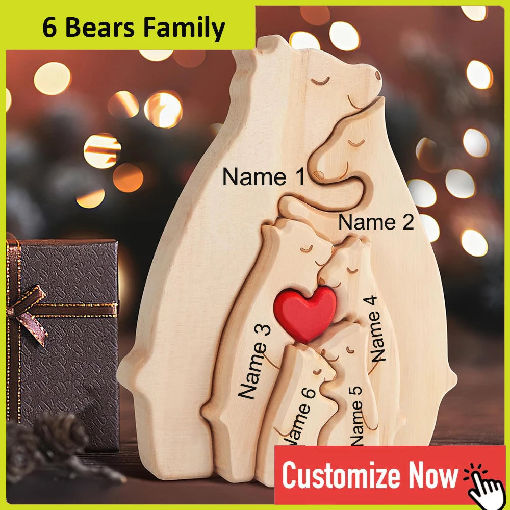 Personalized Bear Family Wooden Puzzle Free Engraving Name Gift