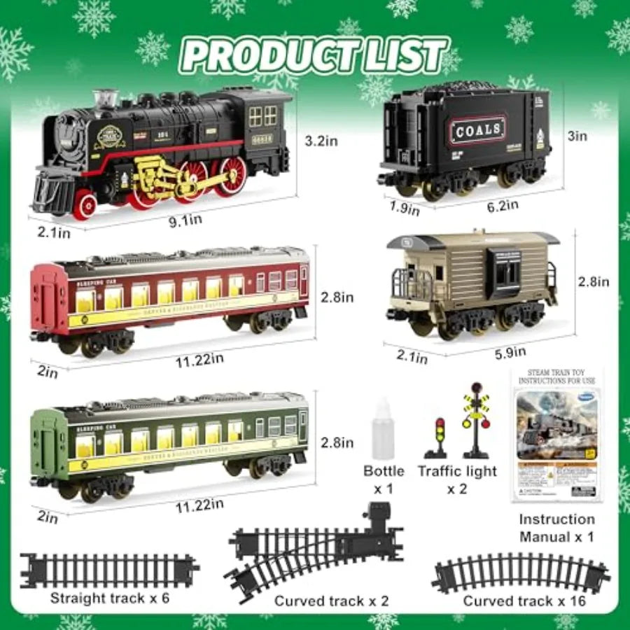 OLOEY Electric Steam Train Set With Glowing Carriages Realistic Smoke