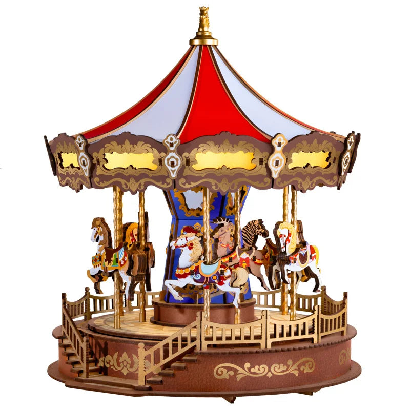 Robotime Rolife Classic Carousel Music Box 3D Wooden Puzzle
