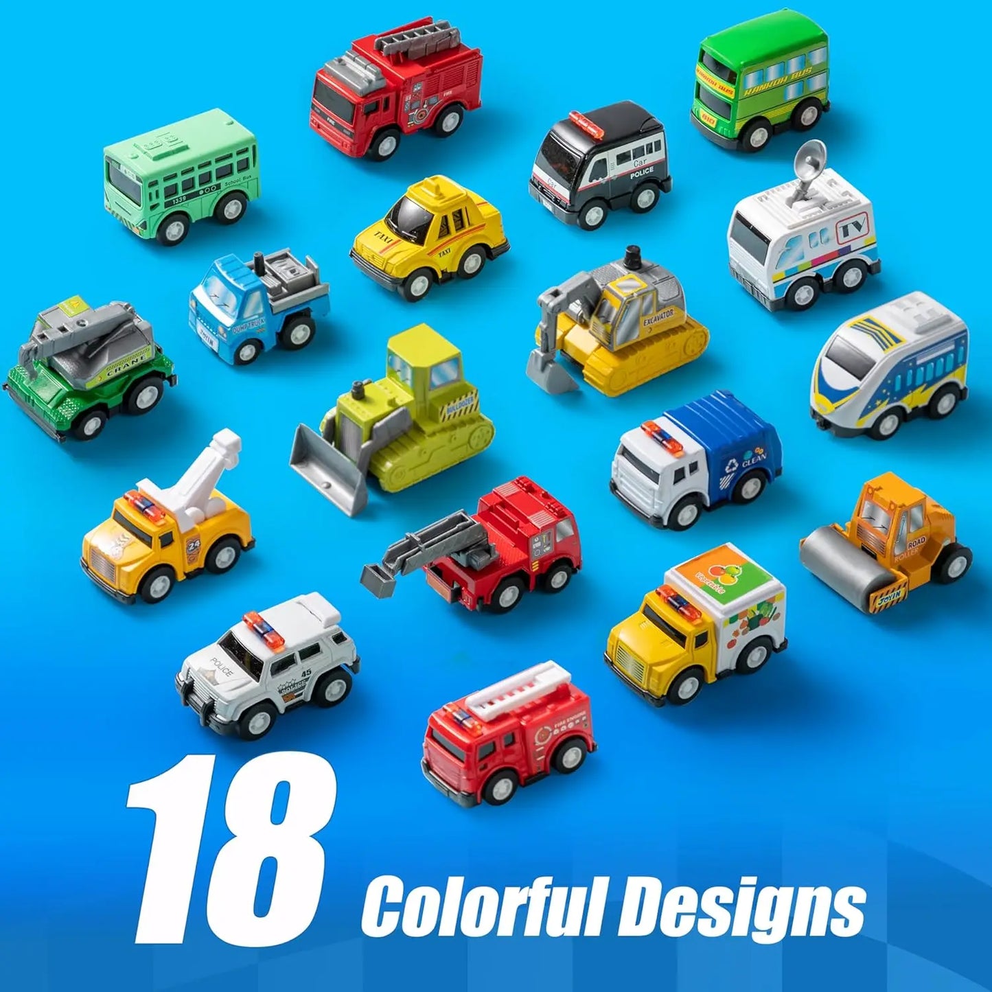 Joyfy 18 Pieces Friction Powered City Cars And Trucks Toy Set For Kids