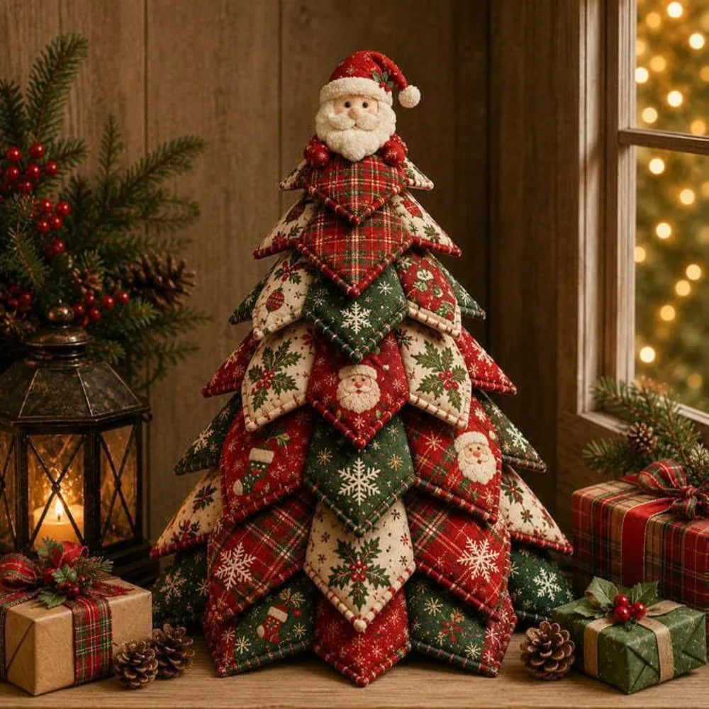 Quilted Christmas Tree Wall Hanging 3D Embroidered Holiday Decor