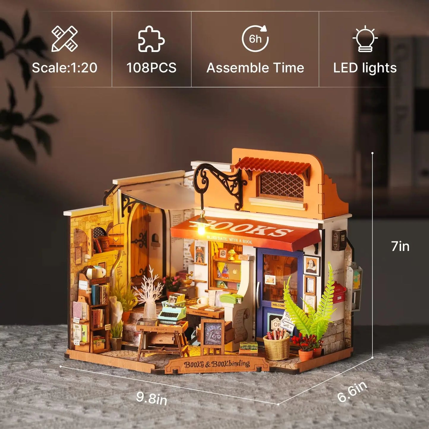 Rolife Corner Bookstore Dollhouse Kit 3D Wooden Puzzle