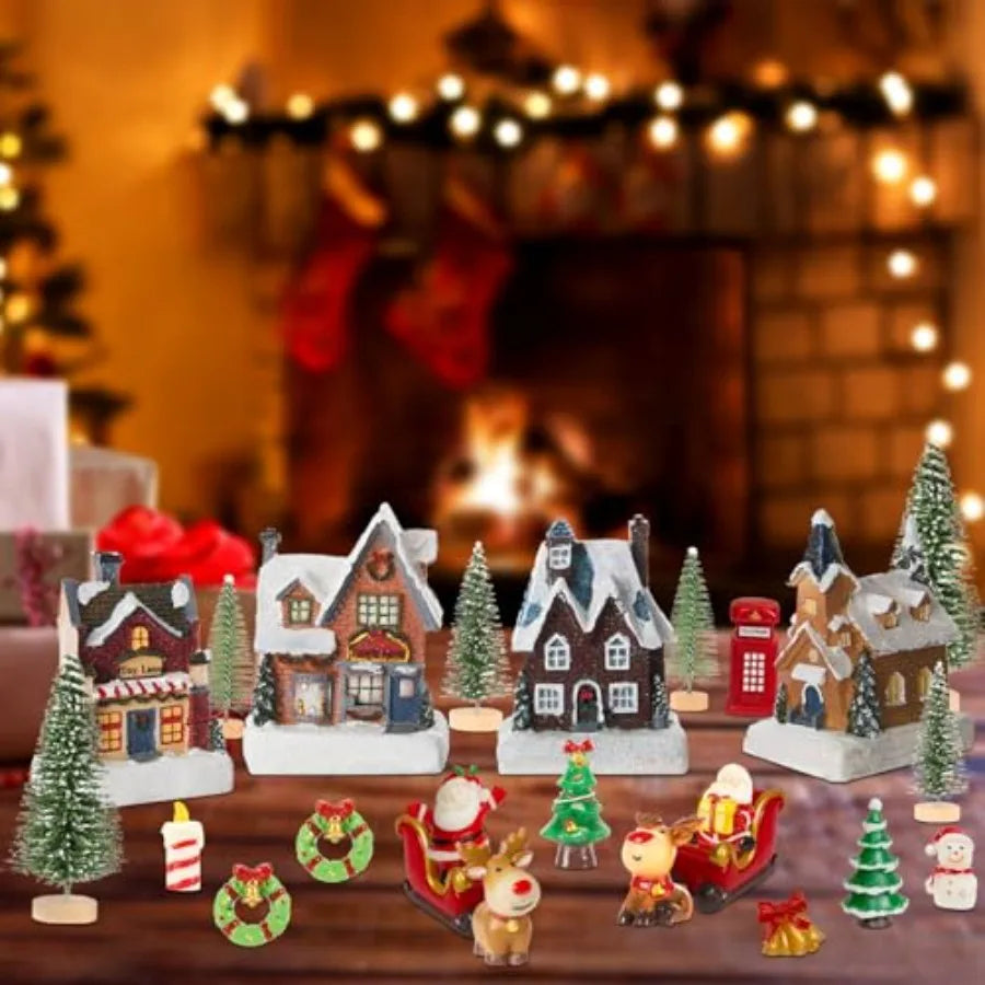 Christmas Village Houses With LED Lights Town Scene Figurine Set