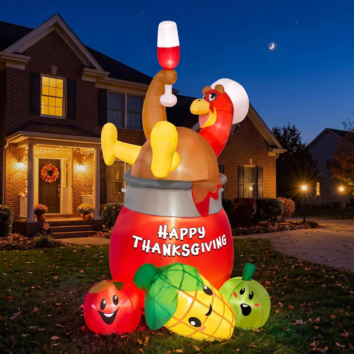Joyfy Lighted Turkey In Pot Inflatable Thanksgiving Outdoor Decoration