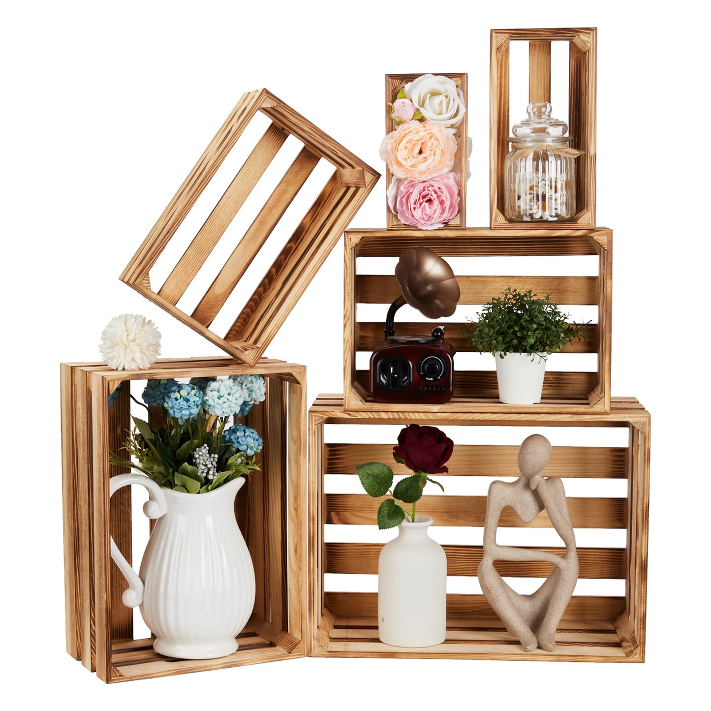HiMISS Rustic Farmhouse Wooden Storage Crates Nesting Boxes For Home Decor