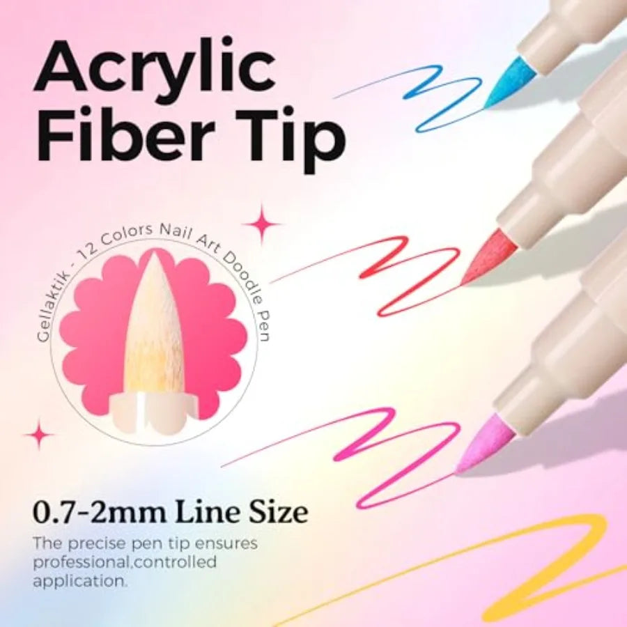 12 Colors Nail Art Pens Set 0.7mm Quick Drying Acrylic Markers For DIY