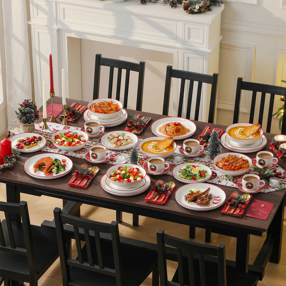 MALACASA Ceramic Christmas Dinnerware Set With Plates And Cups