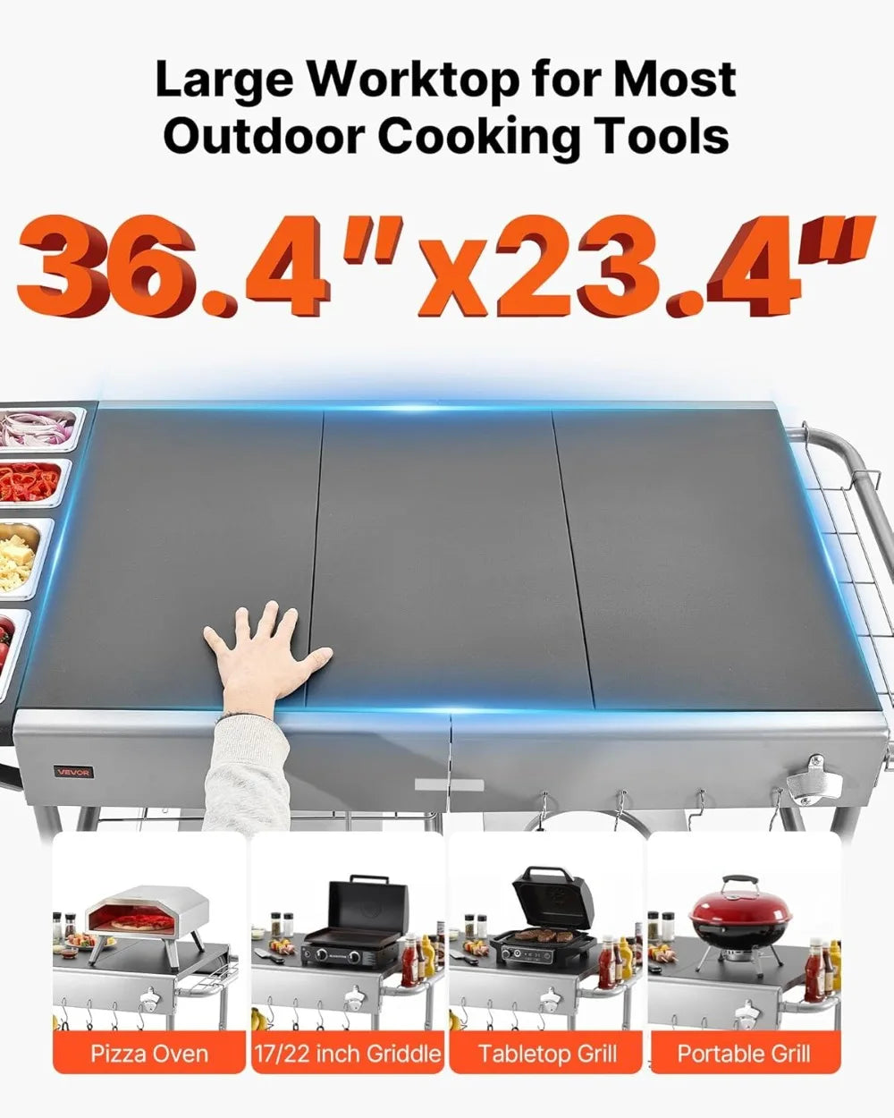 Outdoor Grill Cart With Wheels Movable BBQ Prep Table For Patio