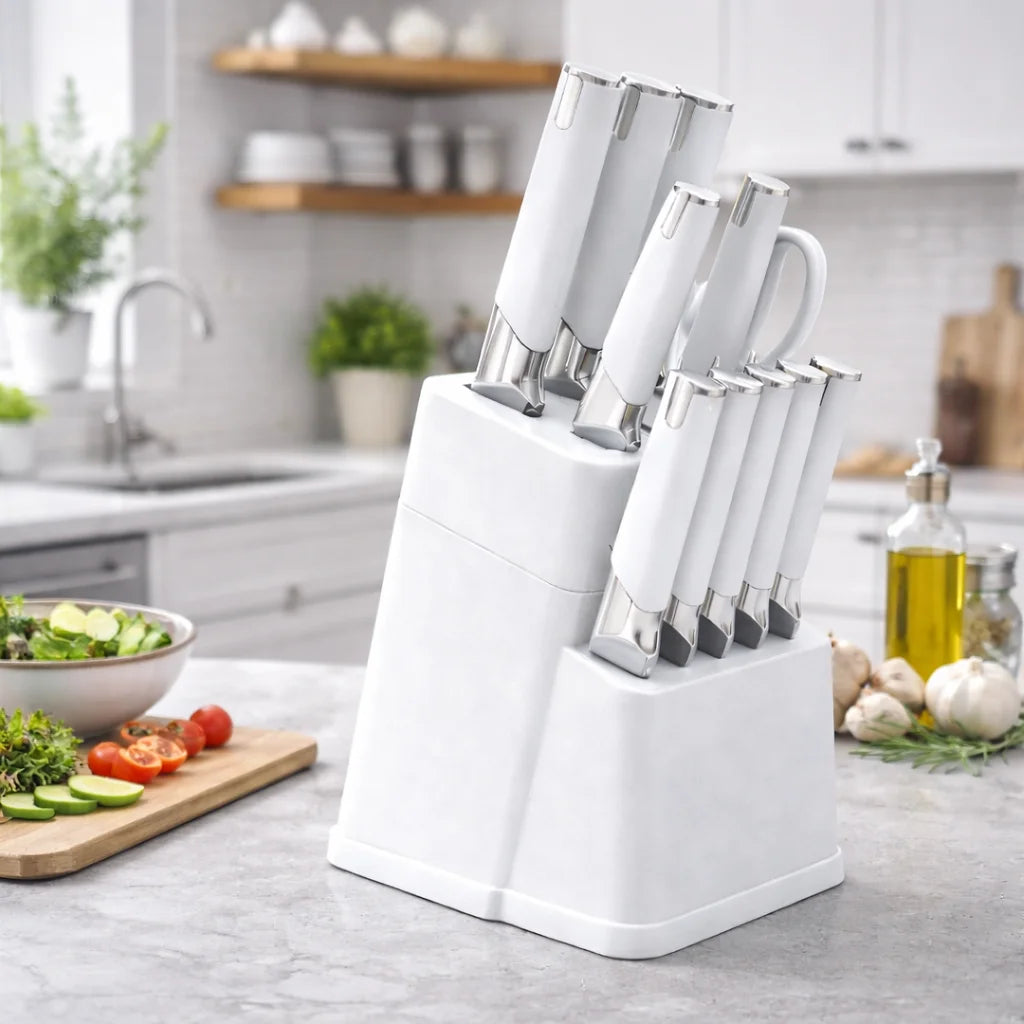 Professional Kitchen Knife Block Set With 6 Steak Knives Nonstick