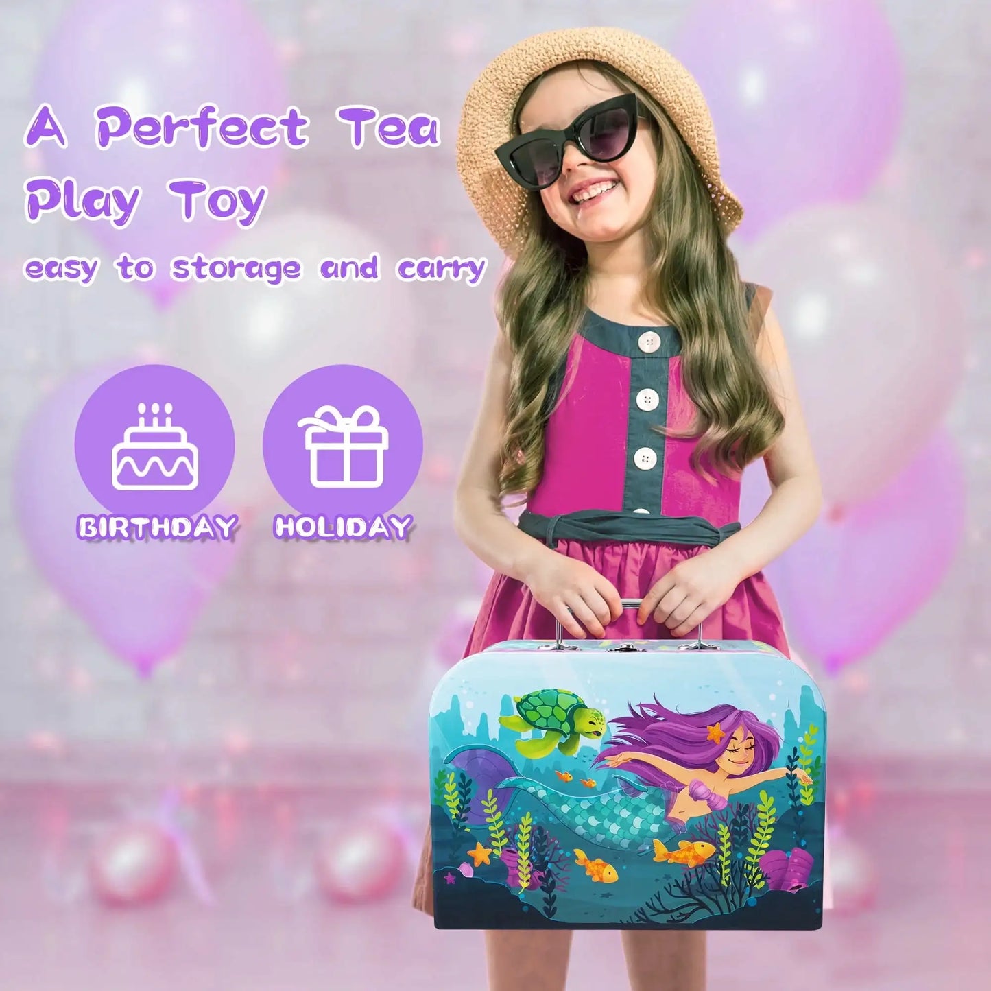 Joyfy Mermaid Tea Set Kids Pretend Play Teapot Kitchen Toy