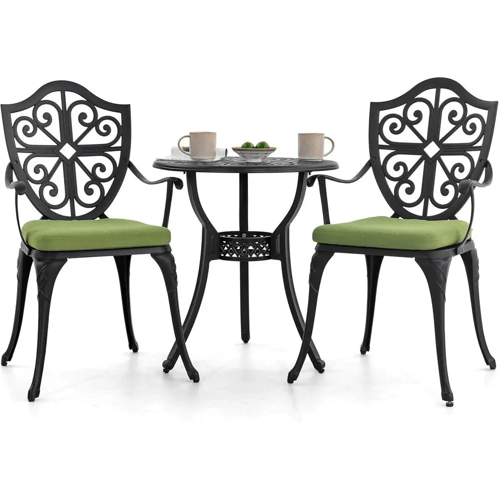 Outdoor 3-Piece Cast Aluminum Bistro Set With Cushions