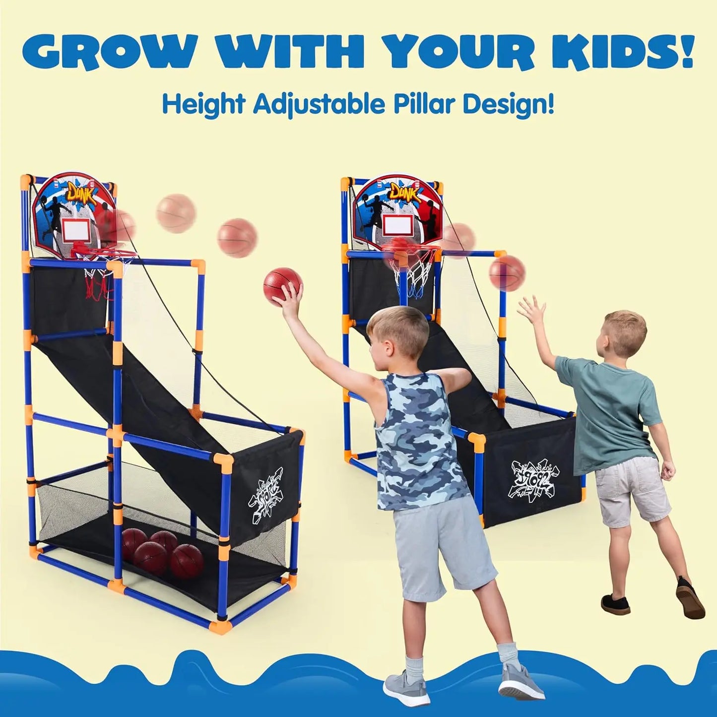 Joyfy Kids Arcade Basketball Game Set With Hoop And Balls