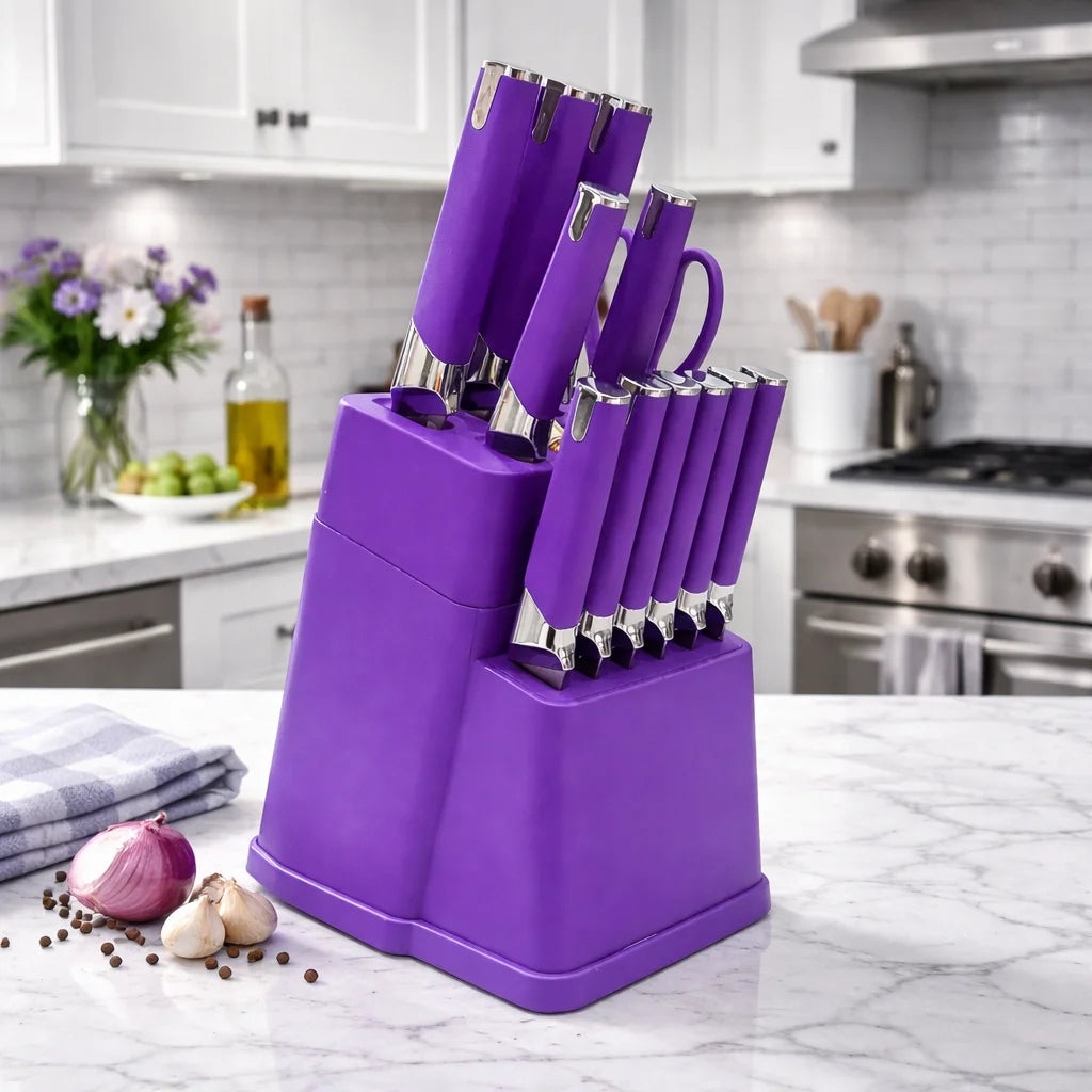 Professional Kitchen Knife Block Set With 6 Steak Knives Nonstick