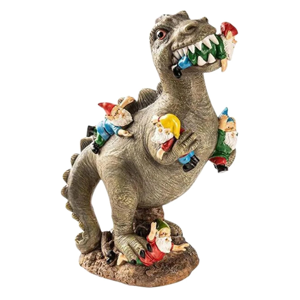 Dinosaur Eating Gnomes Resin Garden Ornaments Outdoor Decor