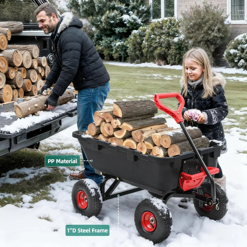 Dump Cart 800Lbs Heavy Duty Yard Wagon With Pneumatic Tires