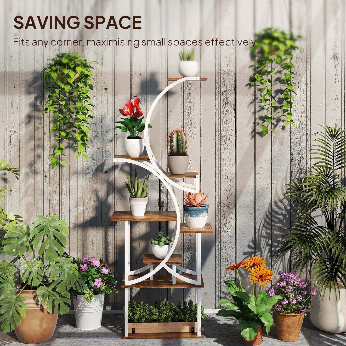S-Shaped Eight-Tier Indoor Plant Stand Carbonized Finish