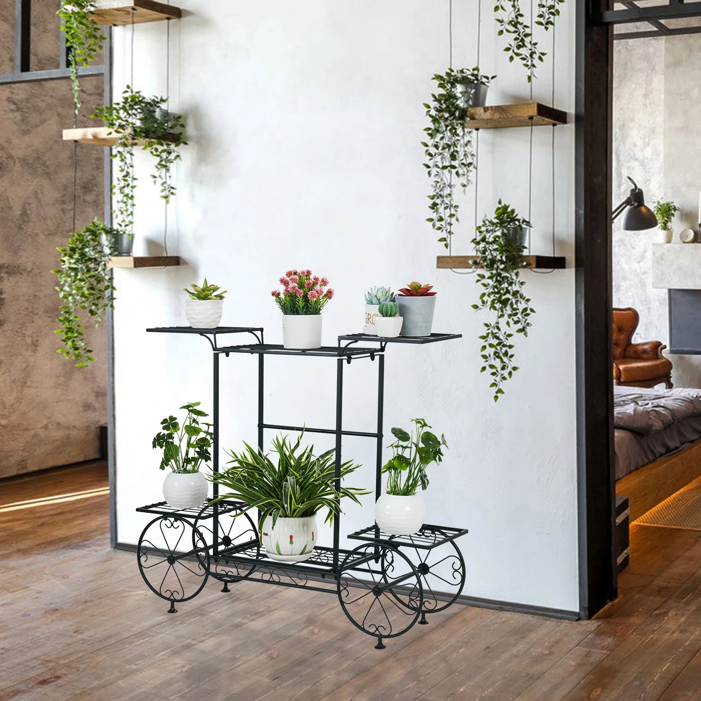 Wisfor Garden Cart Stand Flower Pot Holder Rack Plant Stand