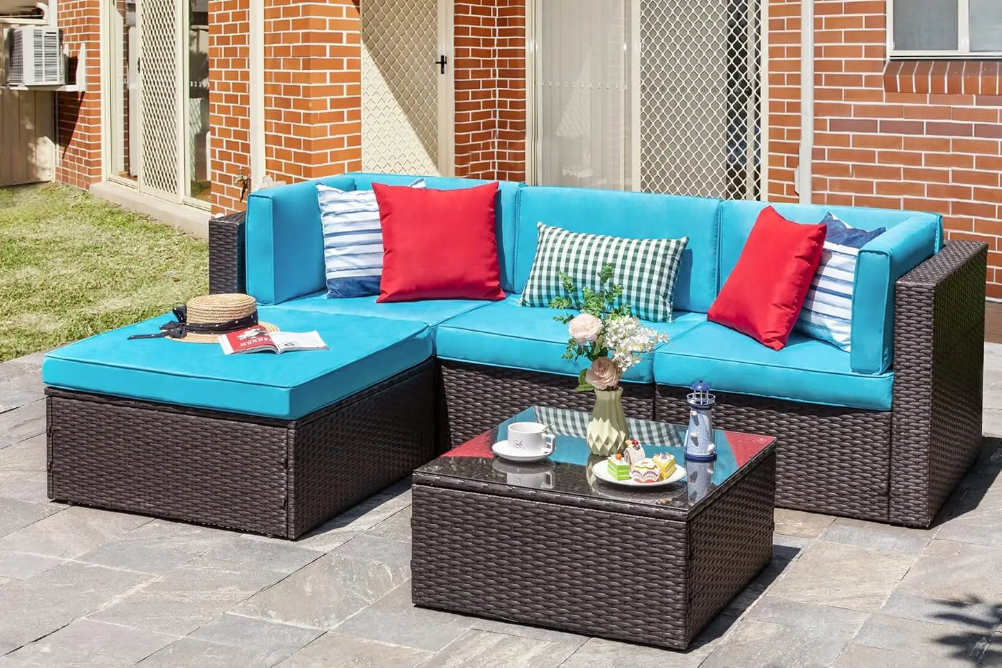 Outdoor All Weather PE Wicker Patio Sectional Sofa Set
