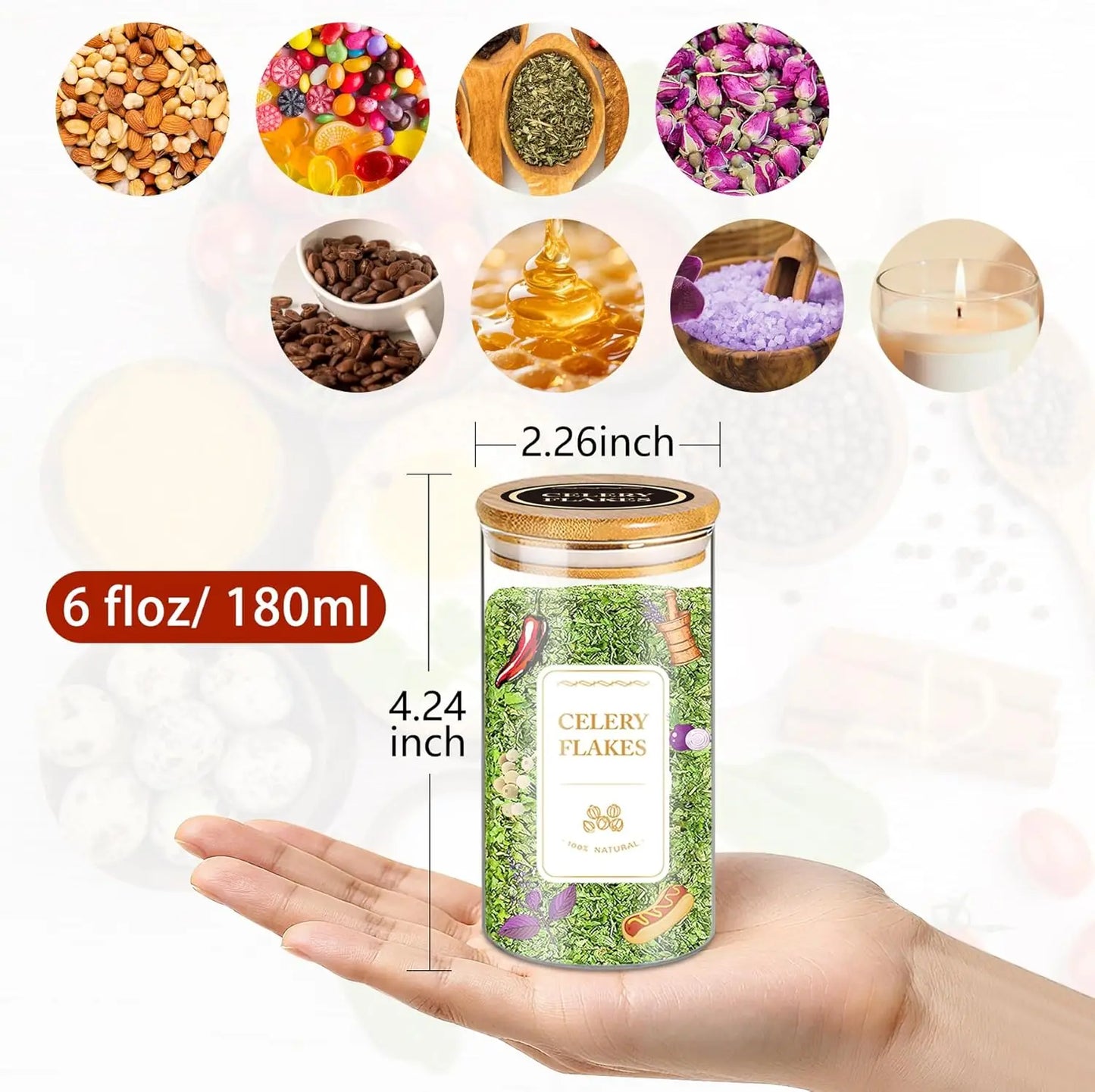 Glass Spice Jars With Bamboo Lids And Airtight Stackable Containers