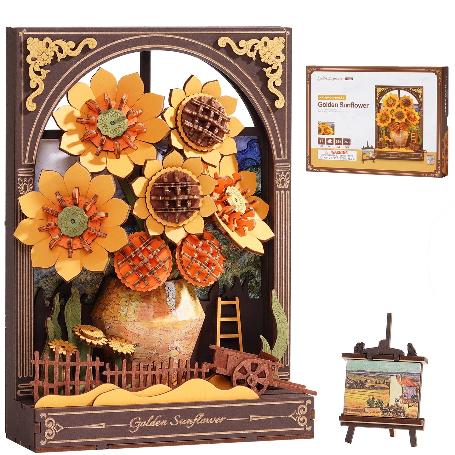 Rolife 3D Wooden Puzzle Golden Sunflower Wall Art Decor Kit