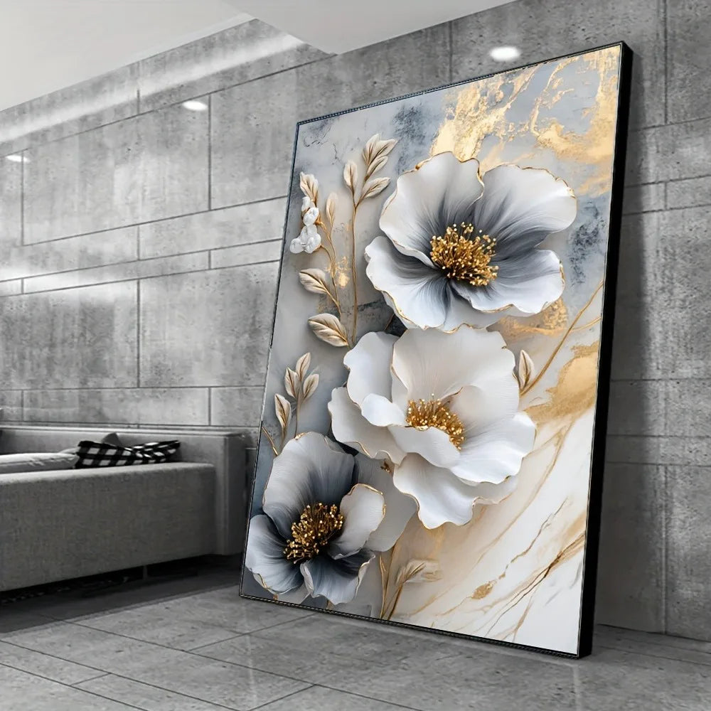 Modern Luxury Floral Canvas Mural Framed 3D Floral Painting for Bedroom Decor