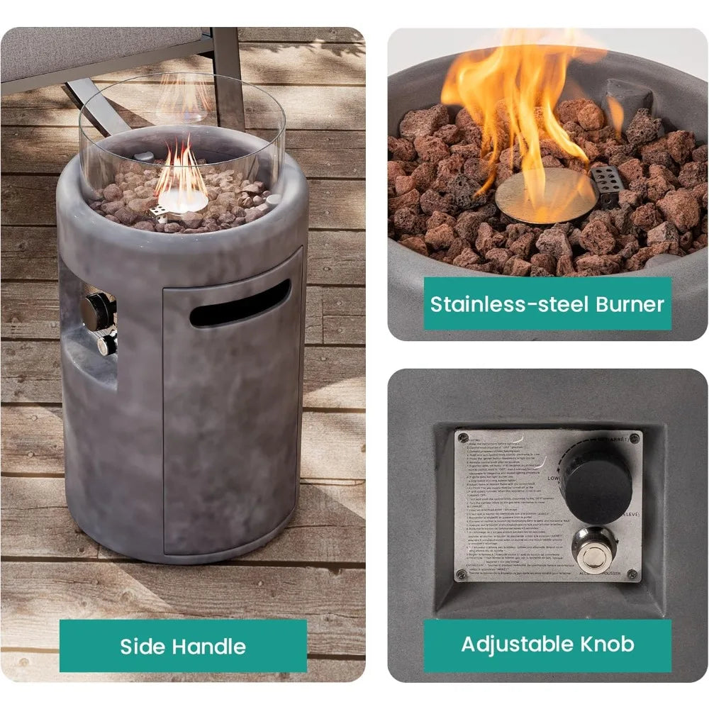 Outdoor Propane Fire Pit Table With Glass Wind Guard 40000BTU