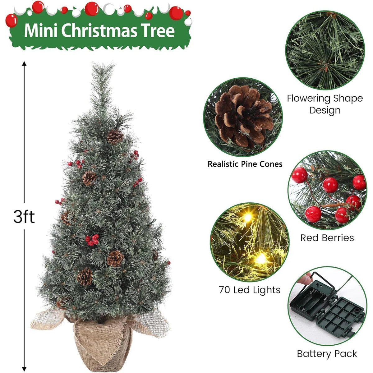 HiMISS Flocked Artificial Christmas Tree with Warm White Lights