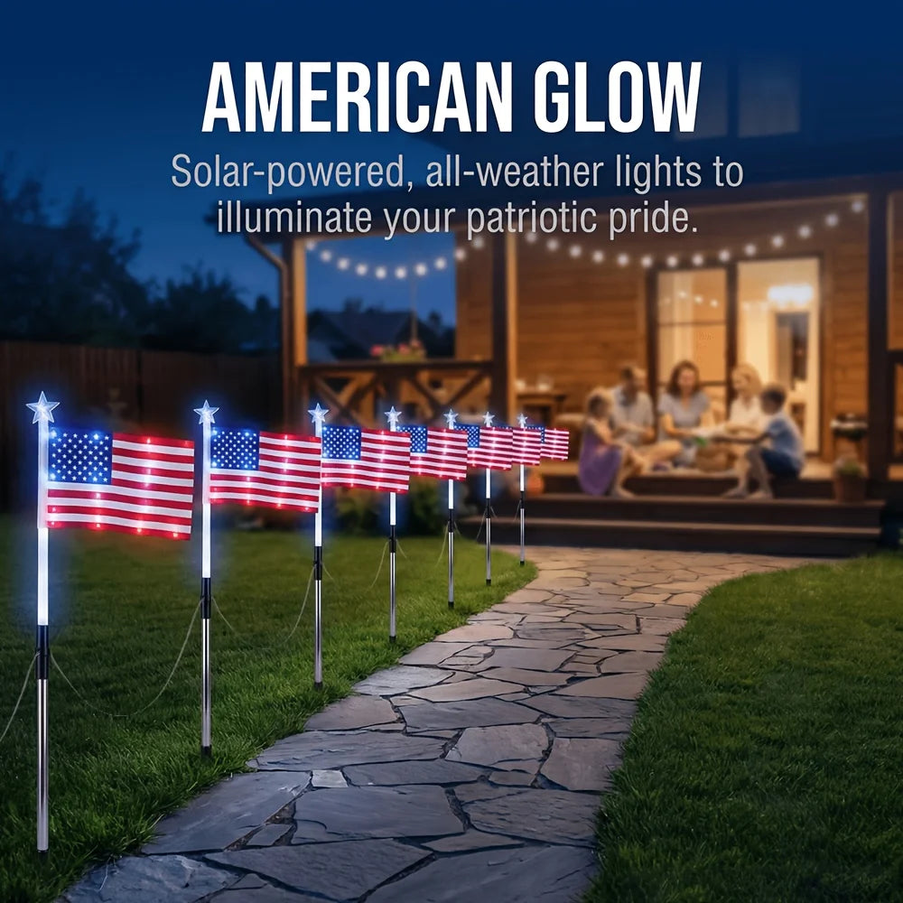 American Flag Solar Stake Lights Outdoor Decor For Independence Day