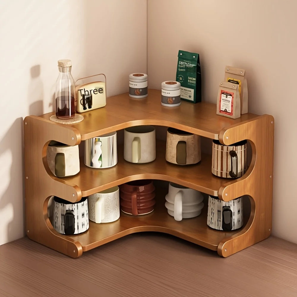 Multi-Tier Bamboo Corner Desk Shelf Space Saver for Home Office