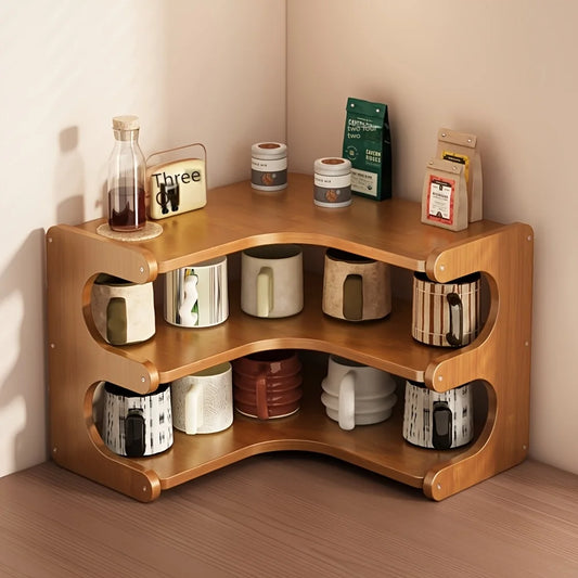 Multi-Tier Bamboo Corner Desk Shelf Space Saver for Home Office