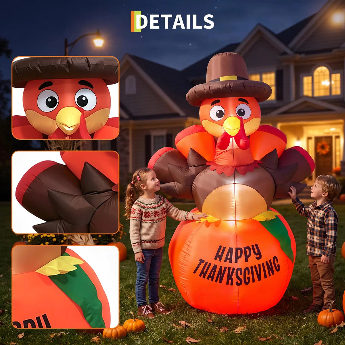 HiMISS Thanksgiving Inflatable Pumpkin Turkey LED Lights Outdoor Holiday Decor