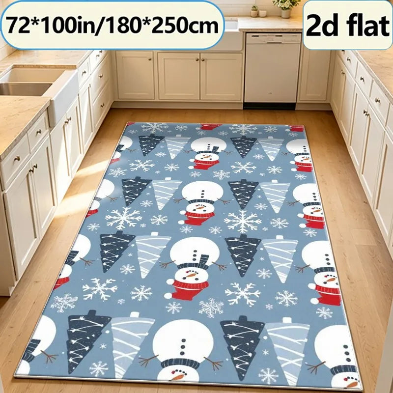 Winter Snowman Christmas Tree Rug Holiday Living Room Carpet