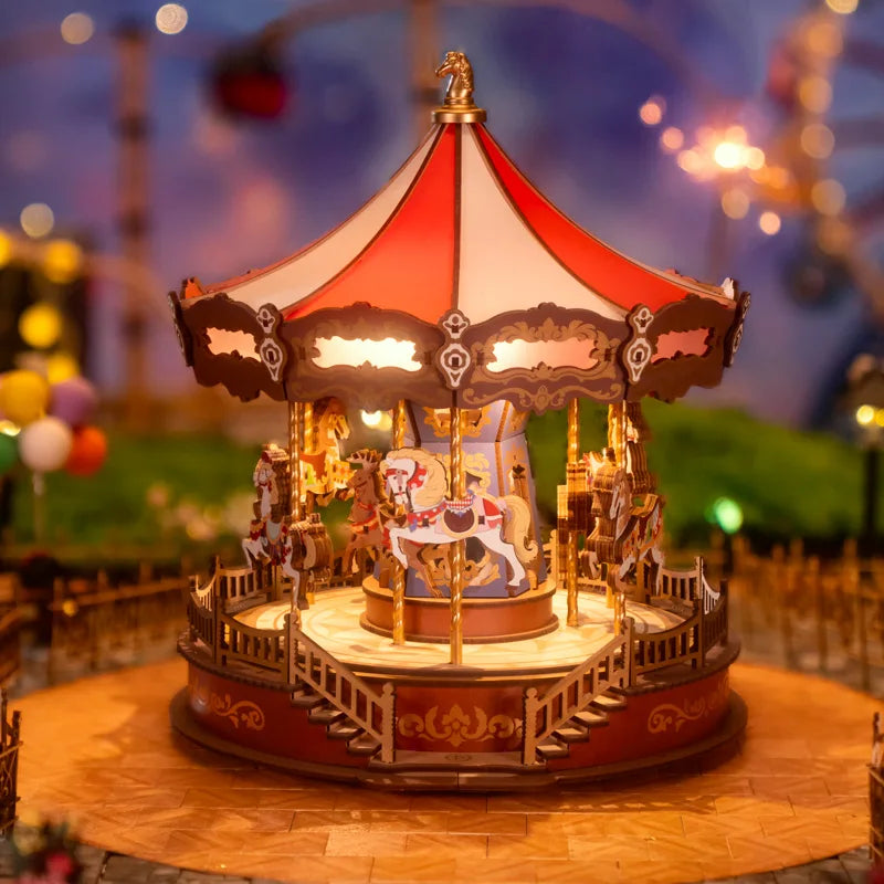 Robotime Rolife Classic Carousel Music Box 3D Wooden Puzzle