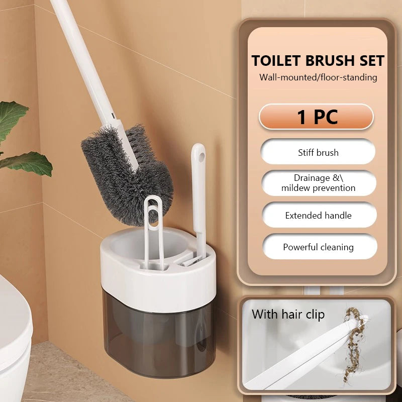 Multi Functional Wall Mounted Toilet Brush Set With Silicone Bristles