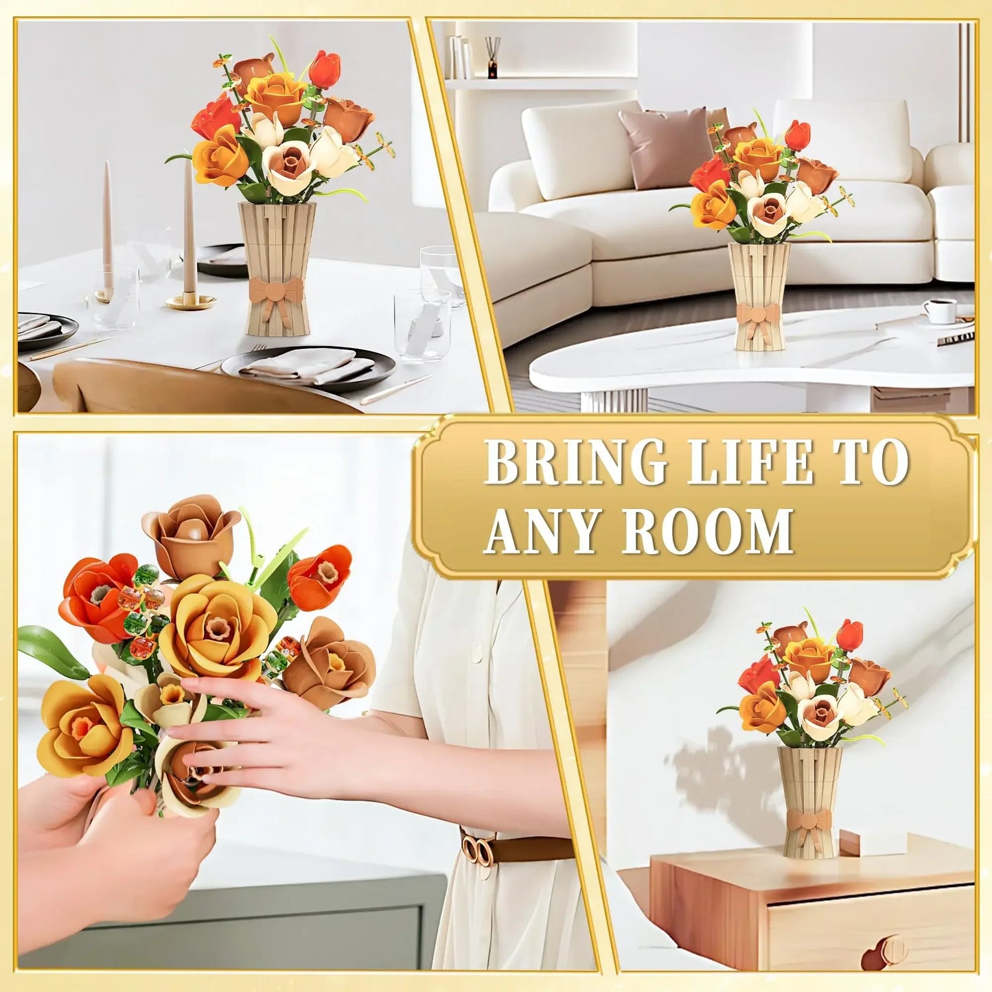 AmazingBloks Rose Bouquet Building Blocks Eternal Flower Vase