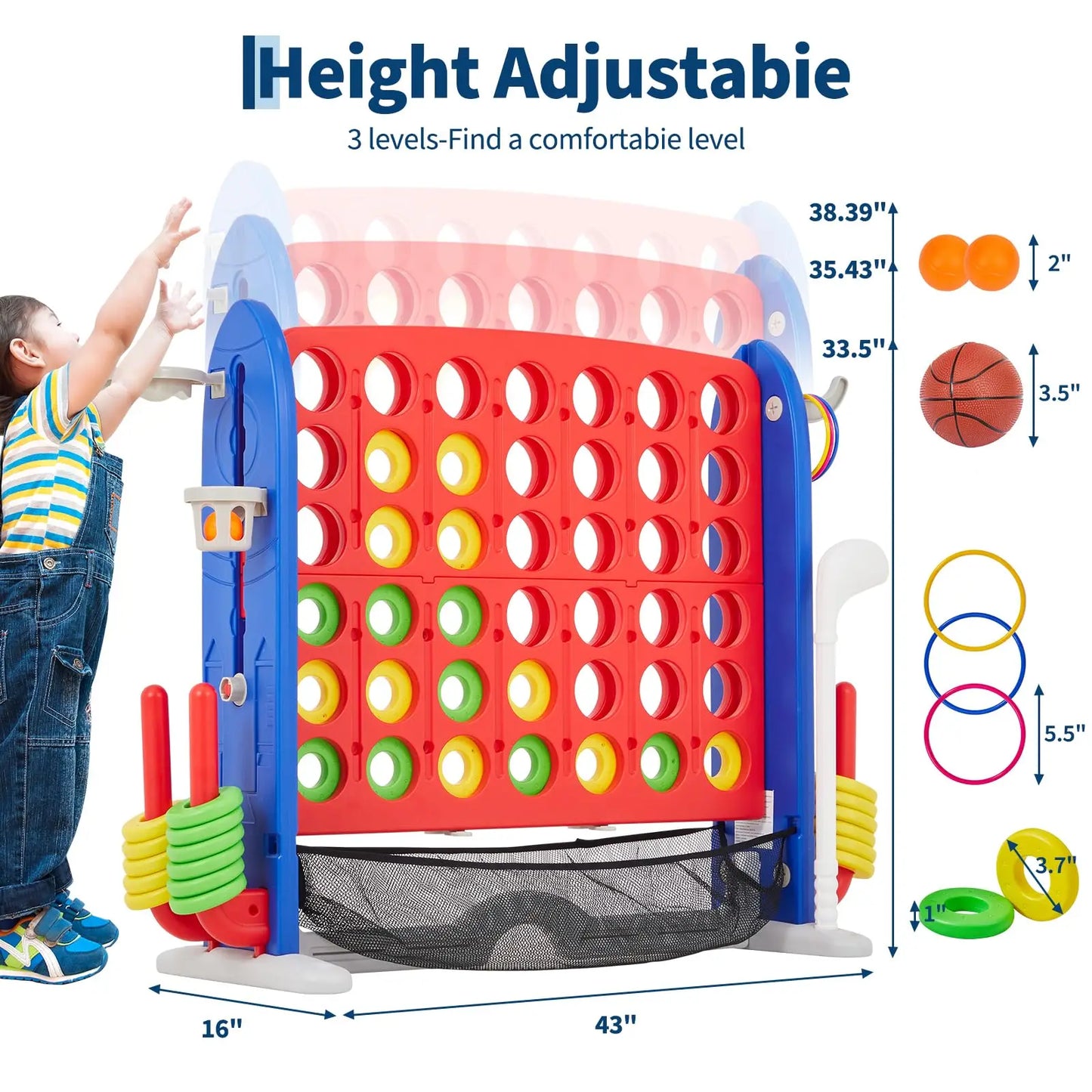 Giant 4-in-1 Connect Four Ring Toss Yard Game Indoor Outdoor