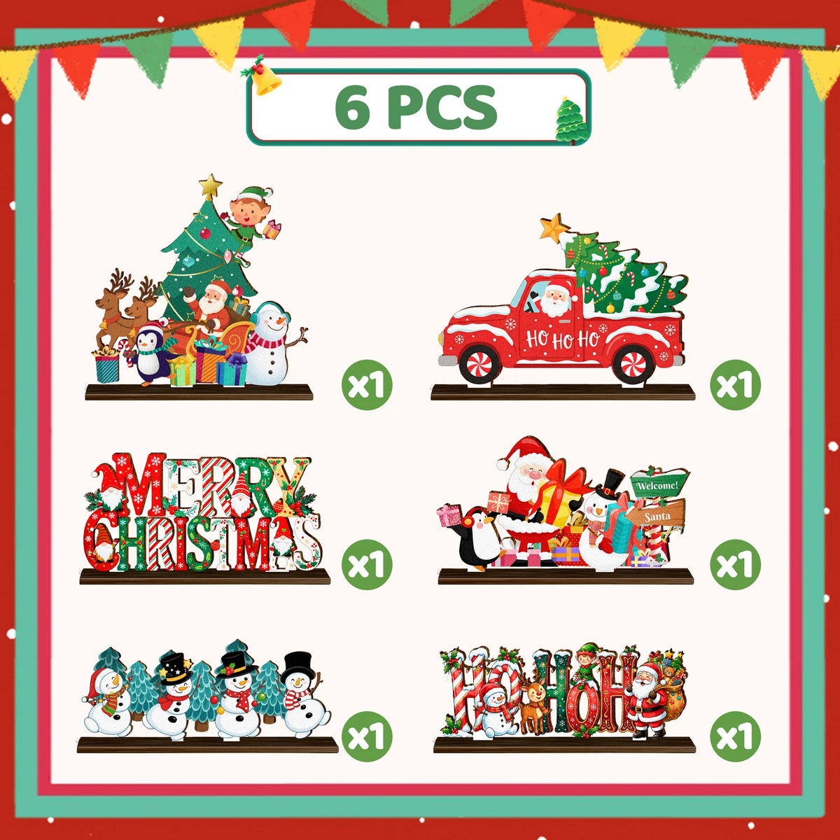 Christmas Wooden Tabletop Ornaments for Festive Holiday Table Decor