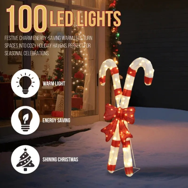 Lighted Candy Cane And Bow Christmas Decorations For Holiday Displays