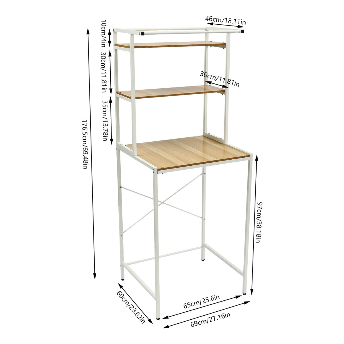 Three Tier Washer And Dryer Storage Organizer With Hanging Rod
