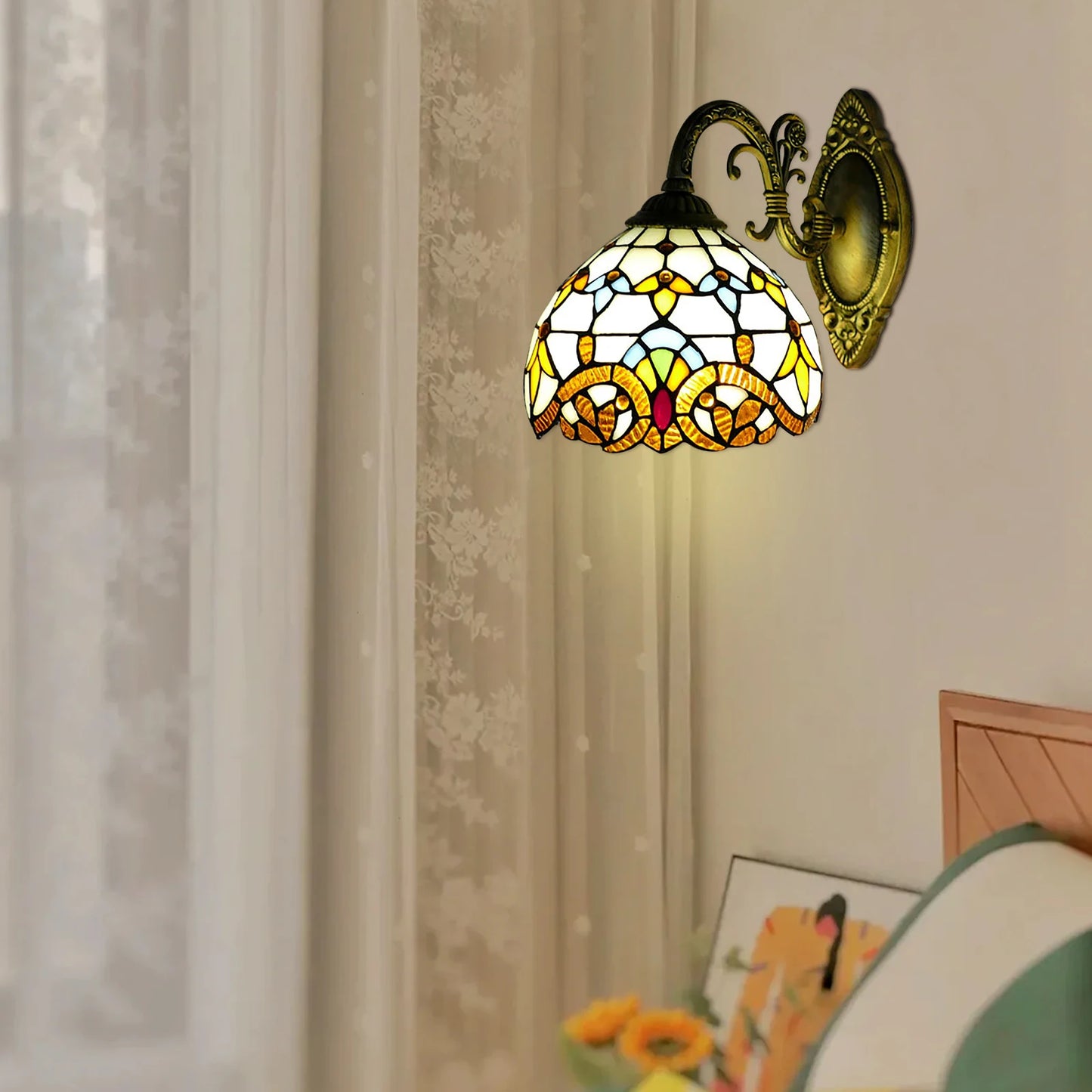 Tiffany Vintage Handmade Dome Wall Lamp for Living Room and Staircase