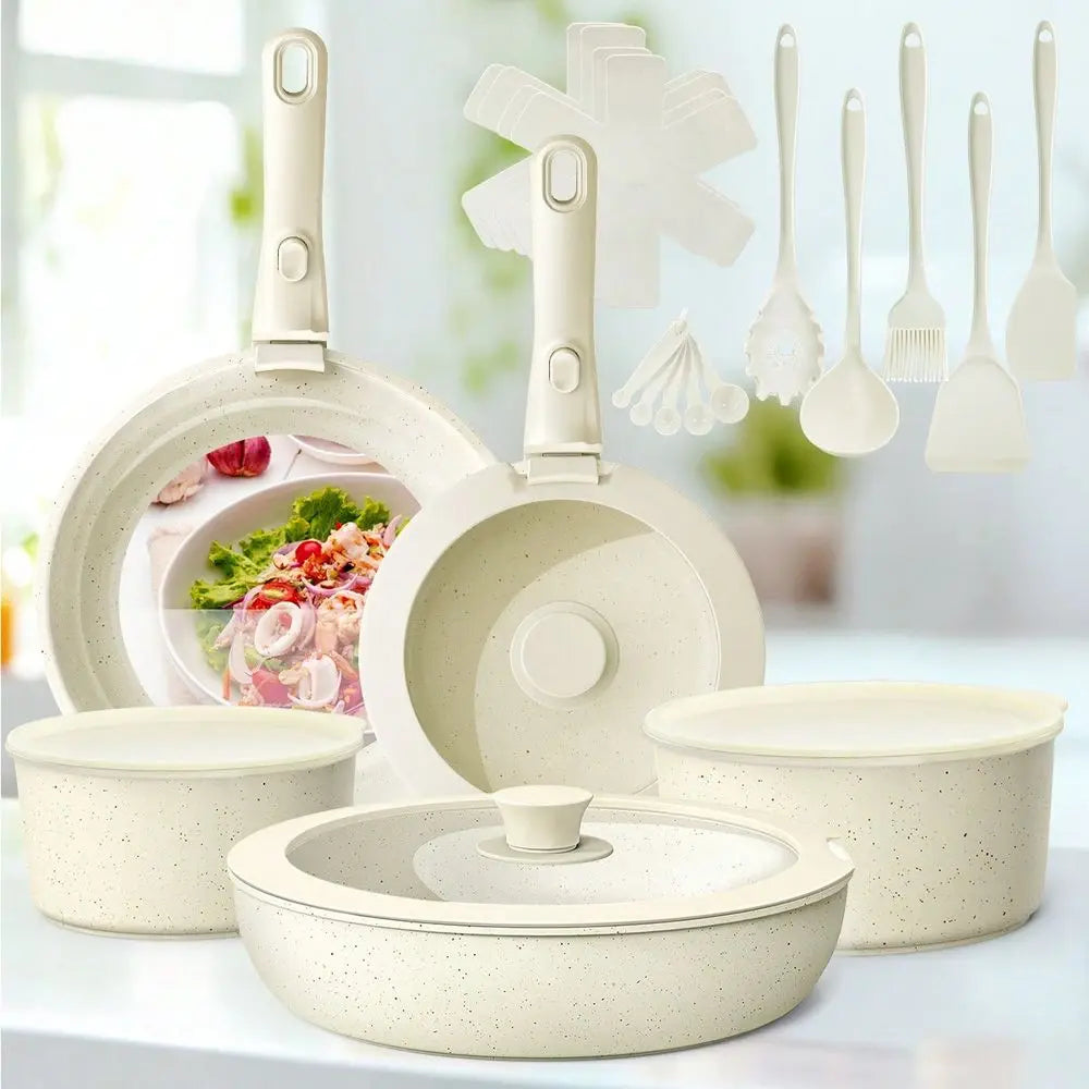Ceramic Nonstick Pots and Pans Set with Removable Handles Induction Compatible
