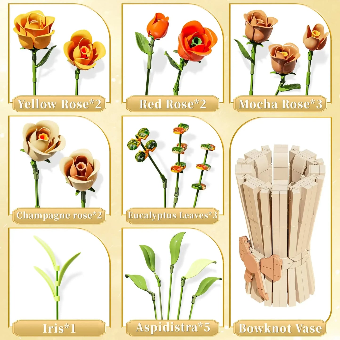 AmazingBloks Rose Bouquet Building Blocks Eternal Flower Vase