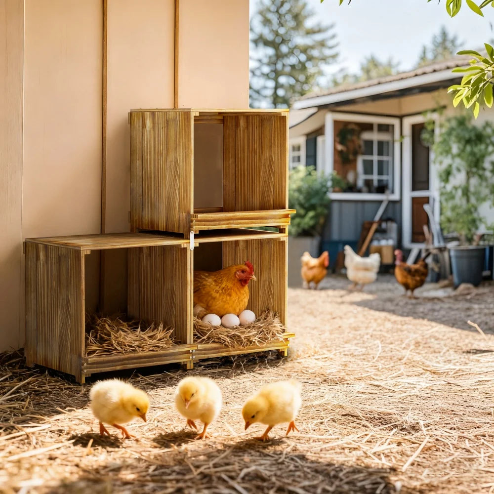 Pine Wood Chicken Nesting Box 3 Compartment Egg Nest Chickens