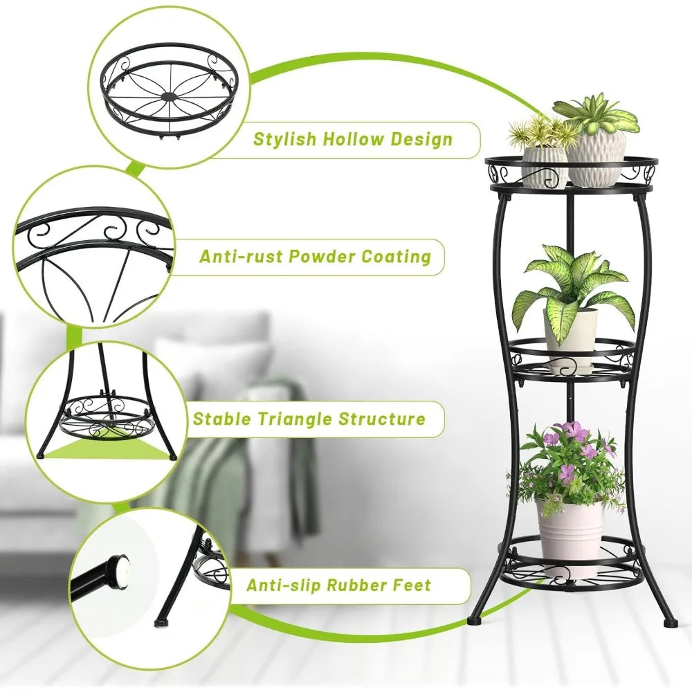 NBVCX Three Tier Rustproof Metal Plant Stand Indoor Outdoor