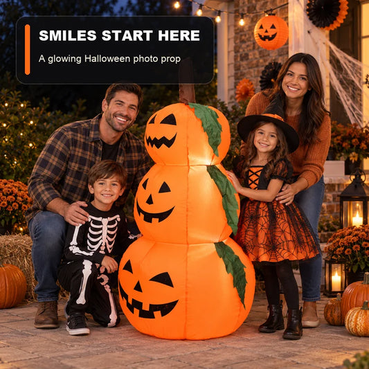 LED Halloween Inflatable Stacked Pumpkin Decoration with Built In Lights