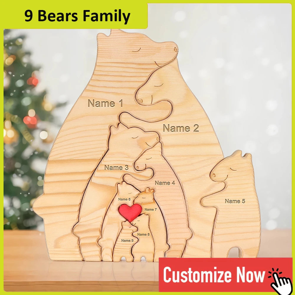 Personalized Bear Family Wooden Puzzle Free Engraving Name Gift