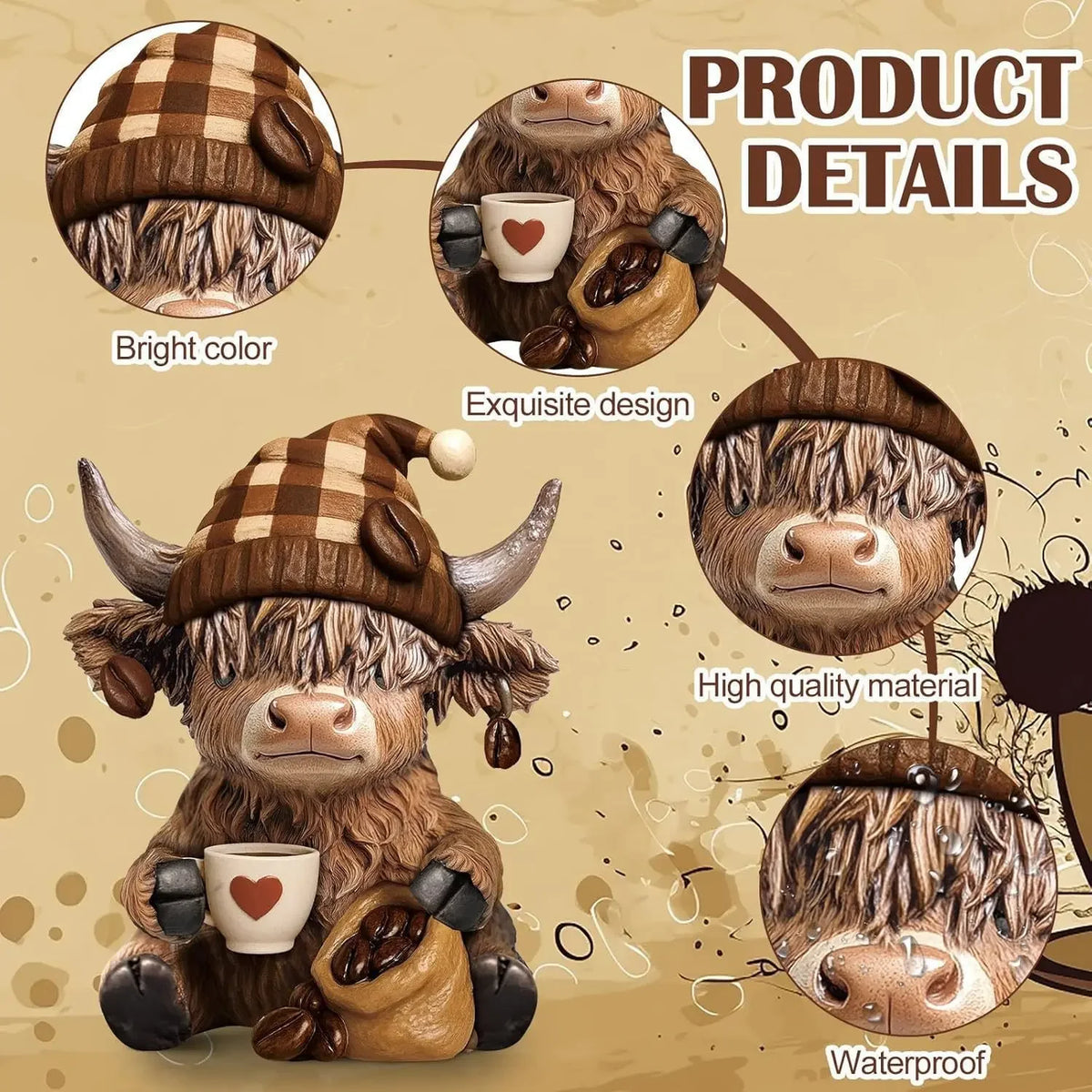 Highland Cow Statue Figurine Scottish Animal Home Decor Ornament