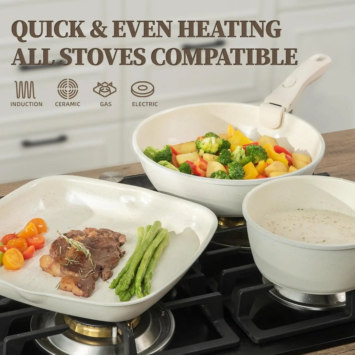 Ceramic Cookware Set With Detachable Handle Nonstick Induction Dishwasher Safe