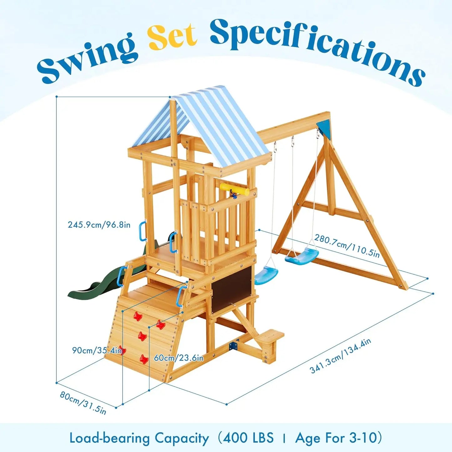 Rolife Robud Wooden Swing Set With Dual Swings Slide Fort